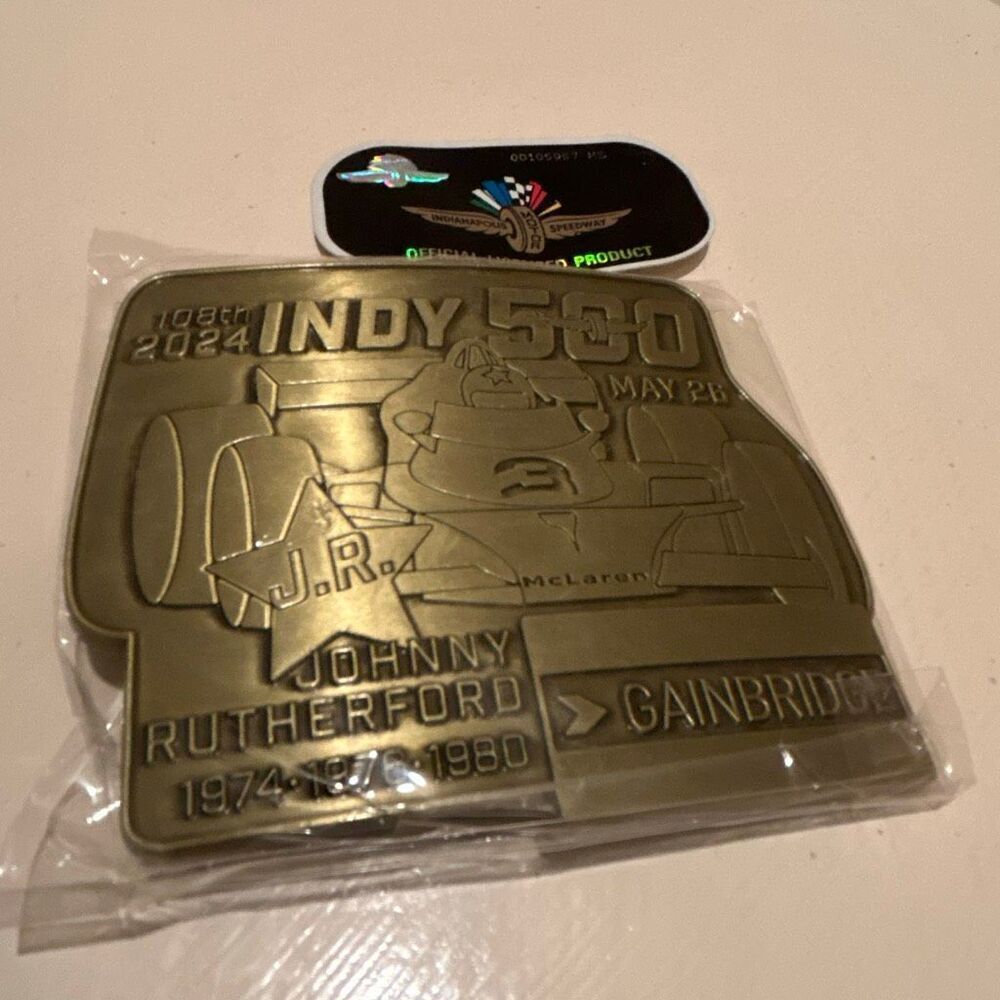 Indy 500 Pit Badge Belt Buckle 2024 Limited Edition Bronze Johnny Rutherford